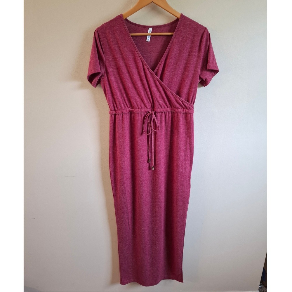 Magenta Pink Maxi Dress Faux Wrap Baddie Glam Bodycon Maternity Friendly Sz M